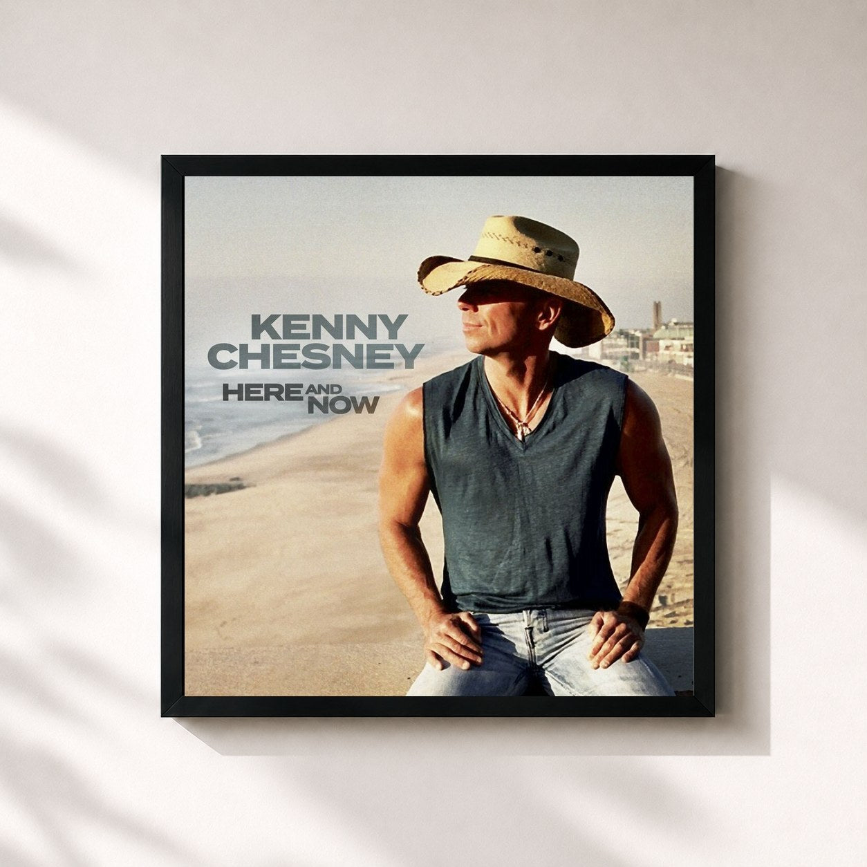 #noir Tableau carré de l'album Here And Now de Kenny Chesney, cadre noir 32x32 cm