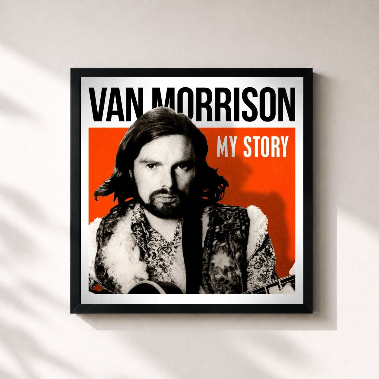 #noir Tableau carré de l'album My Story de Van Morrison, cadre noir 32x32 cm