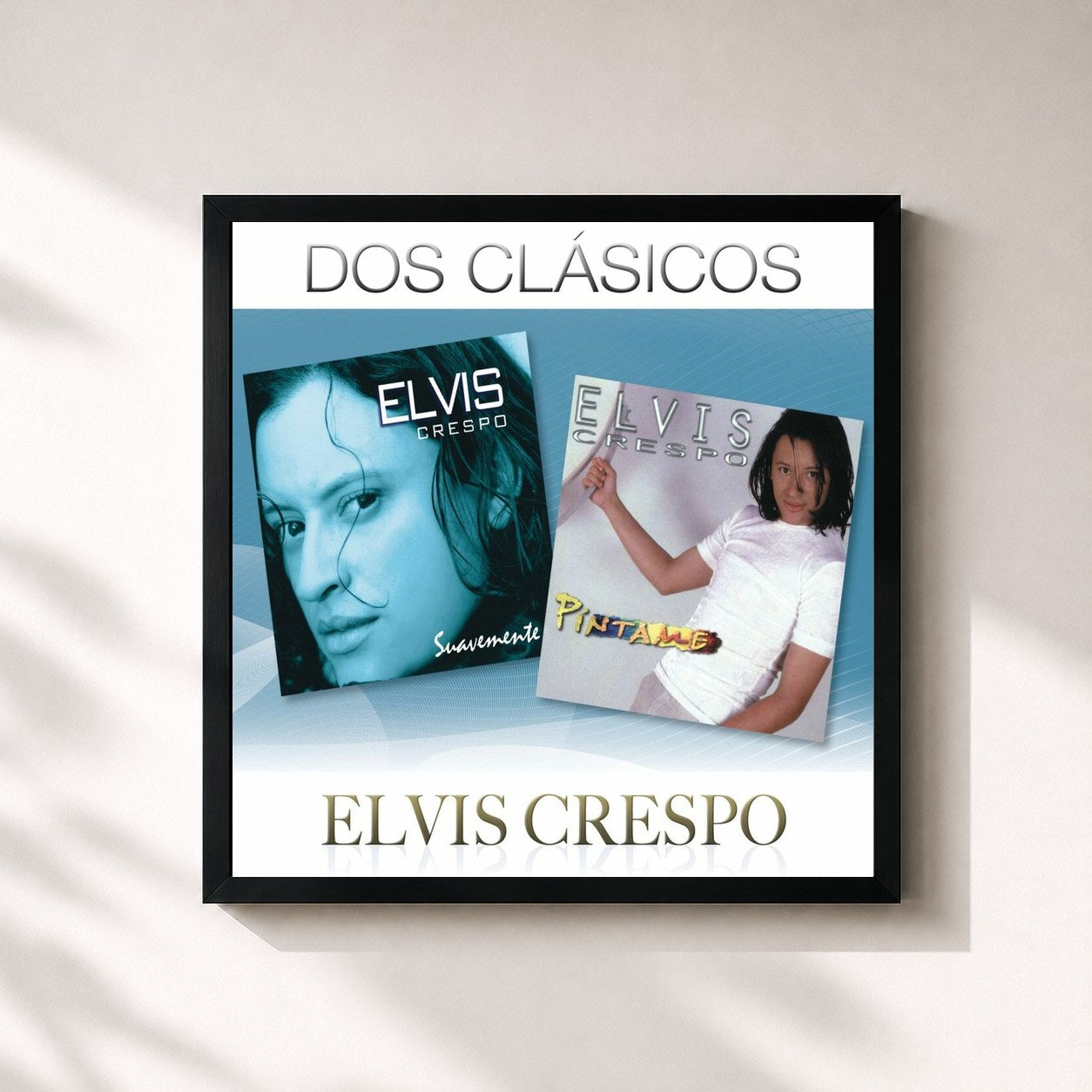 #noir Tableau carré de l'album Dos Clásicos de Elvis Crespo, cadre noir 32x32 cm