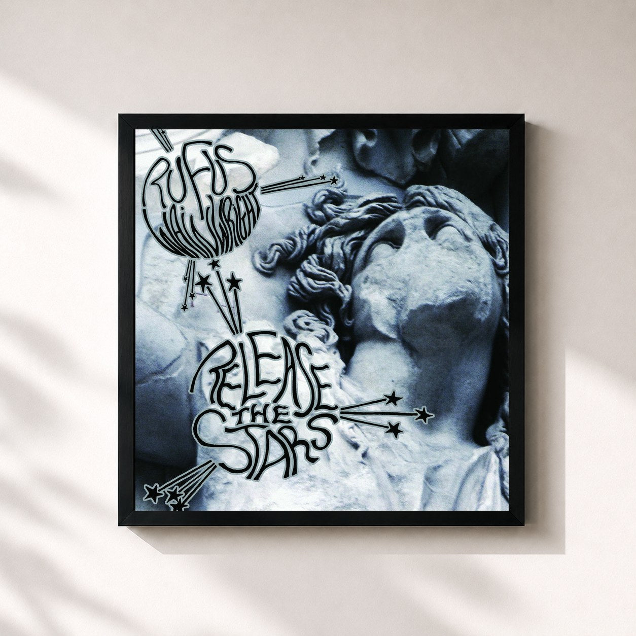 #noir Tableau carré de l'album Release The Stars de Rufus Wainwright, cadre noir 32x32 cm