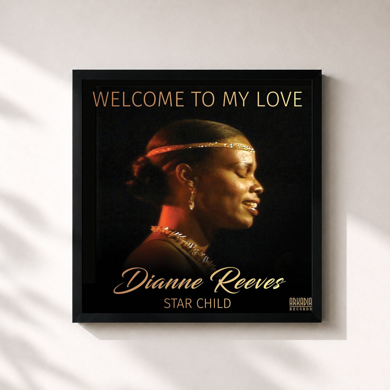 #noir Tableau carré de l'album Welcome To My Love de Dianne Reeves, cadre noir 32x32 cm