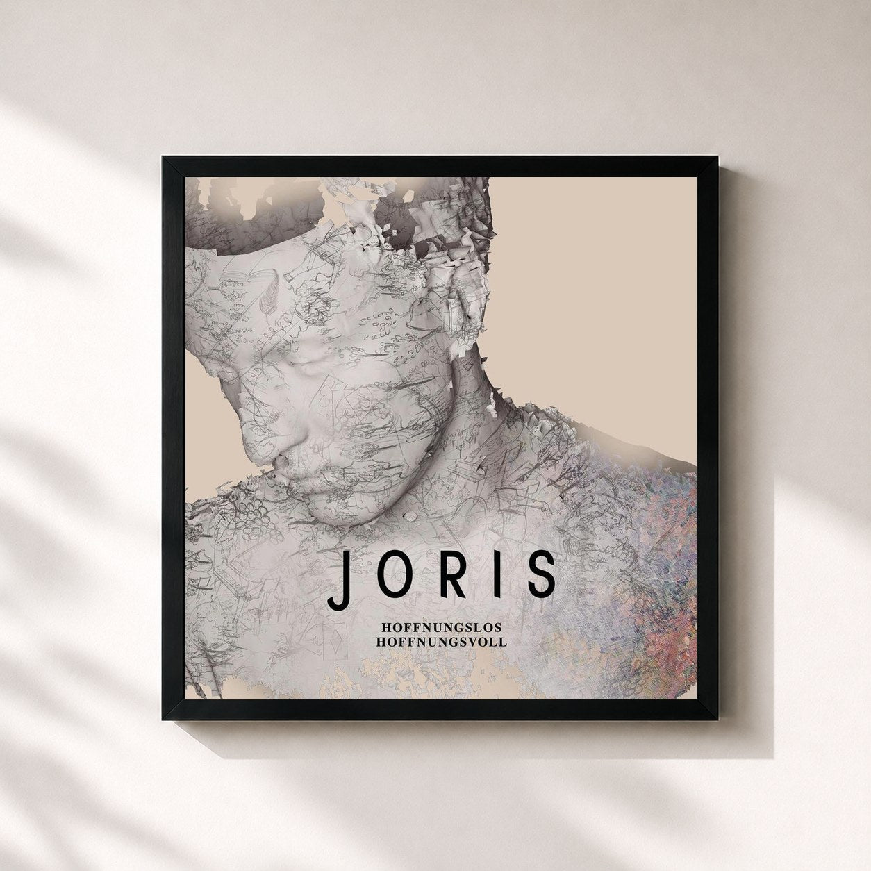 #noir Tableau carré de l'album Hoffnungslos Hoffnungsvoll de Joris, cadre noir 32x32 cm