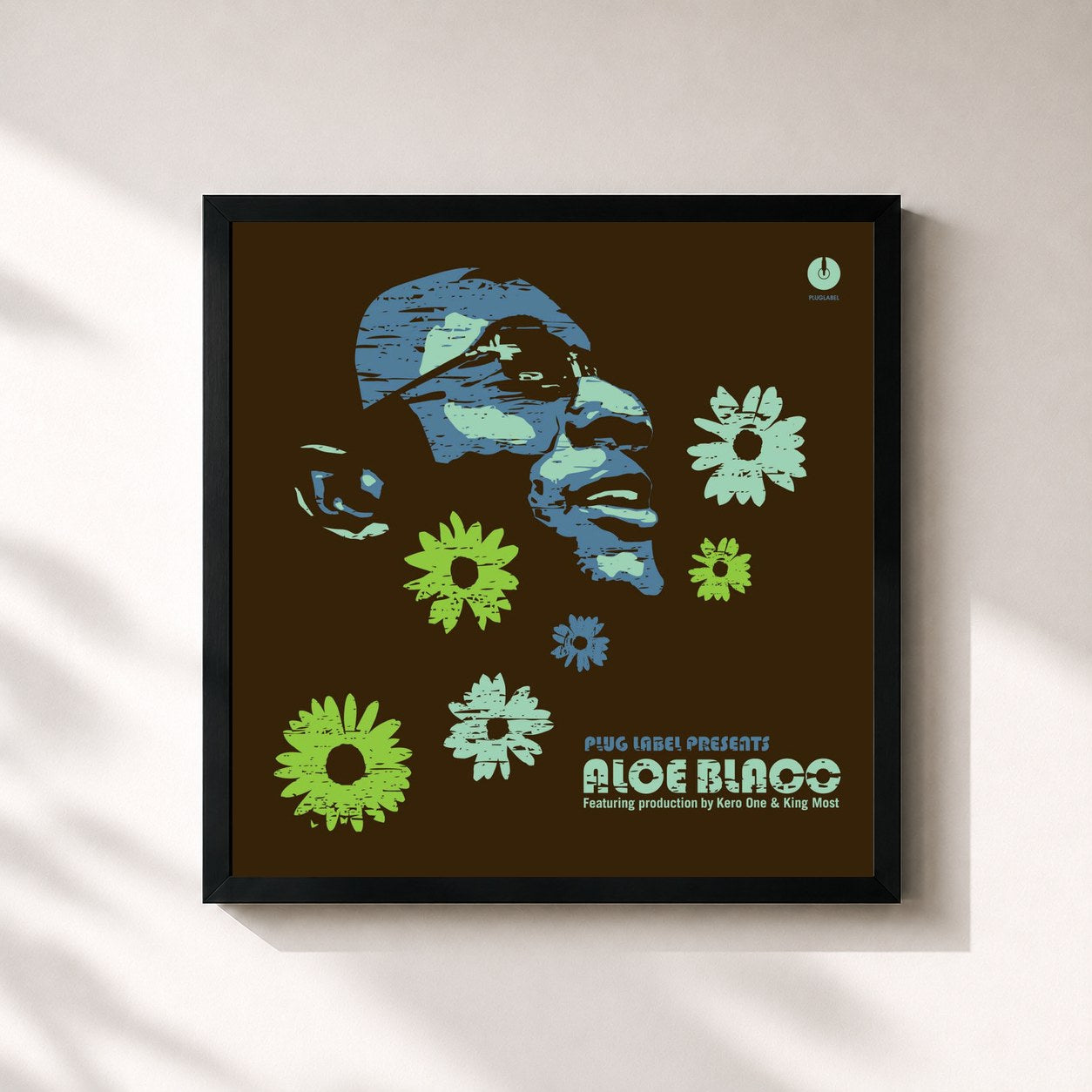 #noir Tableau carré de l'album Get Down EP de Aloe Blacc, cadre noir 32x32 cm