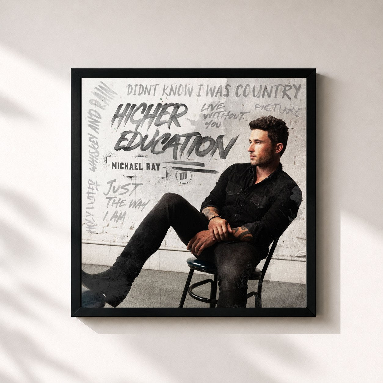 #noir Tableau carré de l'album Higher Education de Michael Ray, cadre noir 32x32 cm