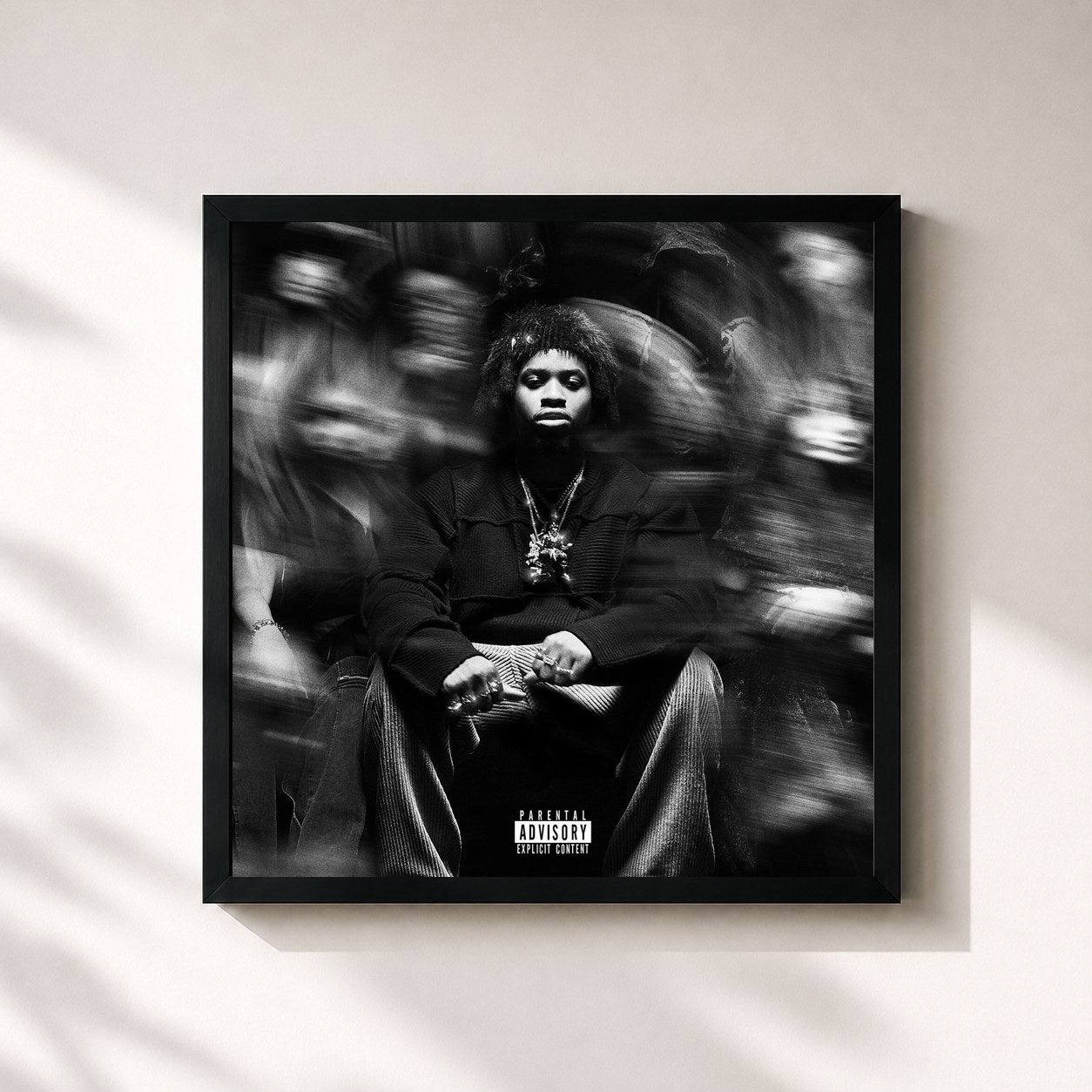 #noir Tableau carré de l'album KING OF THE MISCHIEVOUS SOUTH de Denzel Curry, cadre noir 32x32 cm