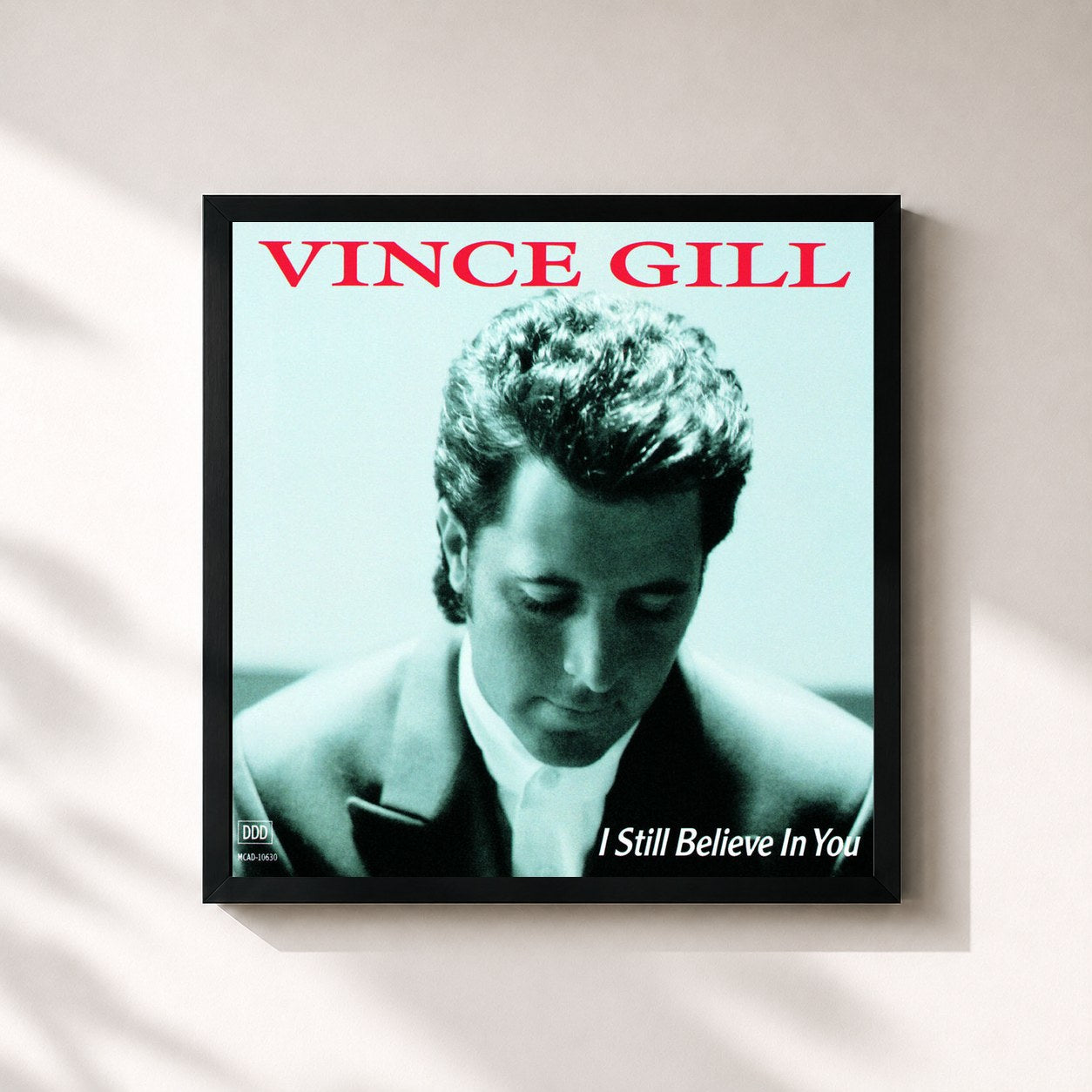 #noir Tableau carré de l'album I Still Believe In You de Vince Gill, cadre noir 32x32 cm