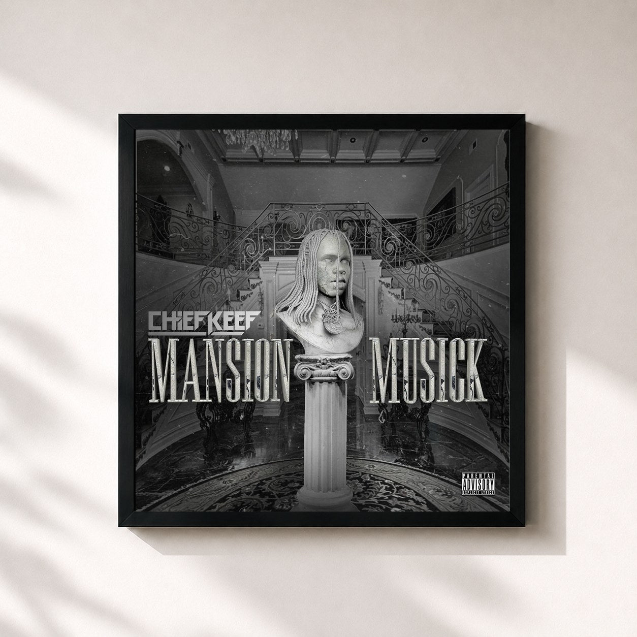 #noir Tableau carré de l'album Mansion Musick de Chief Keef, cadre noir 32x32 cm