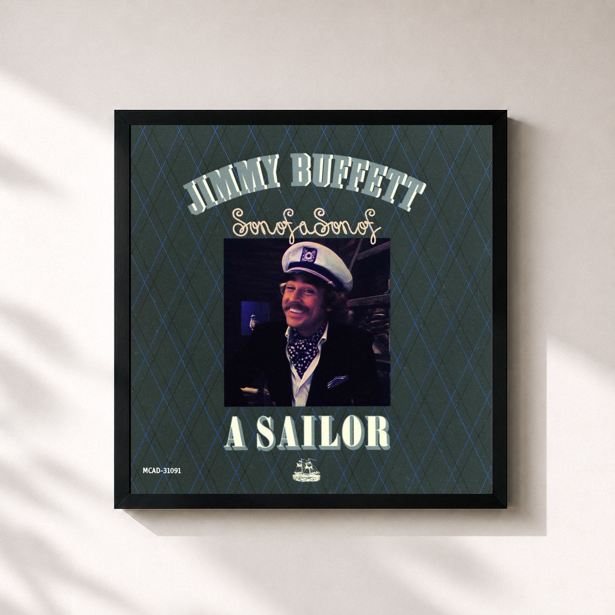 #noir Tableau carré de l'album Son Of A Son Of A Sailor de Jimmy Buffett, cadre noir 32x32 cm