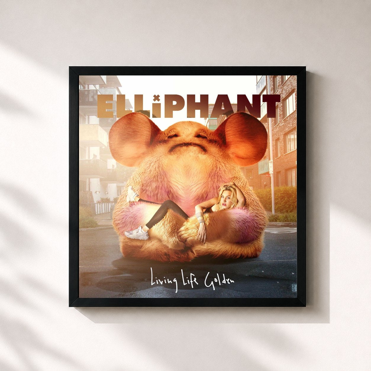 #noir Tableau carré de l'album Living Life Golden de Elliphant, cadre noir 32x32 cm