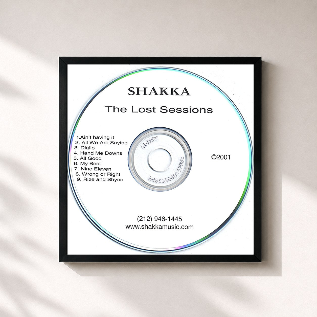 #noir Tableau carré de l'album The Lost Sessions de SHAKKA, cadre noir 32x32 cm
