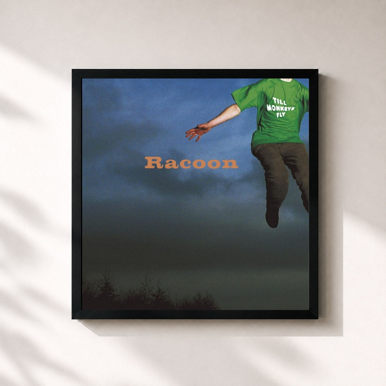 #noir Tableau carré de l'album Till Monkeys Fly de Racoon, cadre noir 32x32 cm