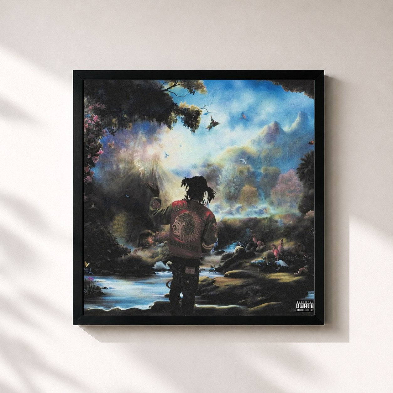 #noir Tableau carré de l'album Life Imitates Art de Kapo, cadre noir 32x32 cm