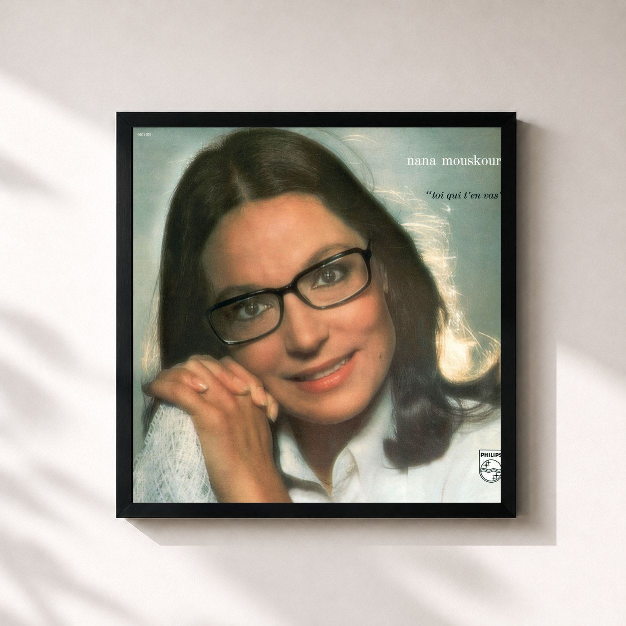 #noir Tableau carré de l'album Toi Qui T'En Vas de Nana Mouskouri, cadre noir 32x32 cm