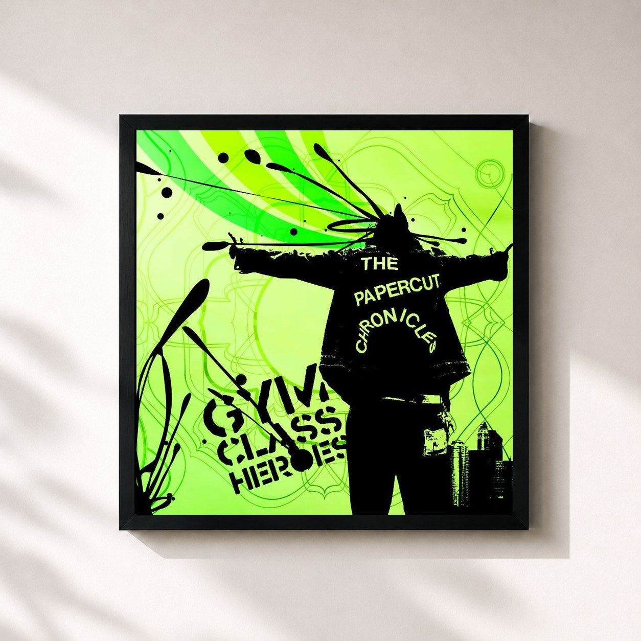 #noir Tableau carré de l'album The Papercut Chronicles de Gym Class Heroes, cadre noir 32x32 cm
