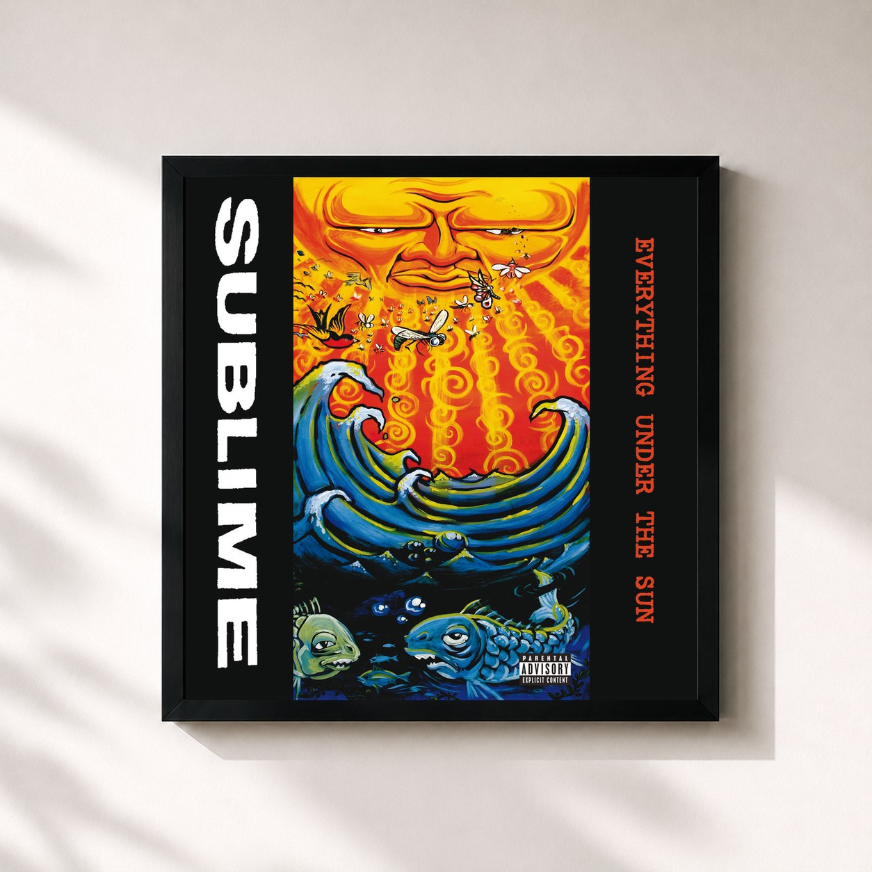 #noir Tableau carré de l'album Everything Under The Sun de Sublime, cadre noir 32x32 cm