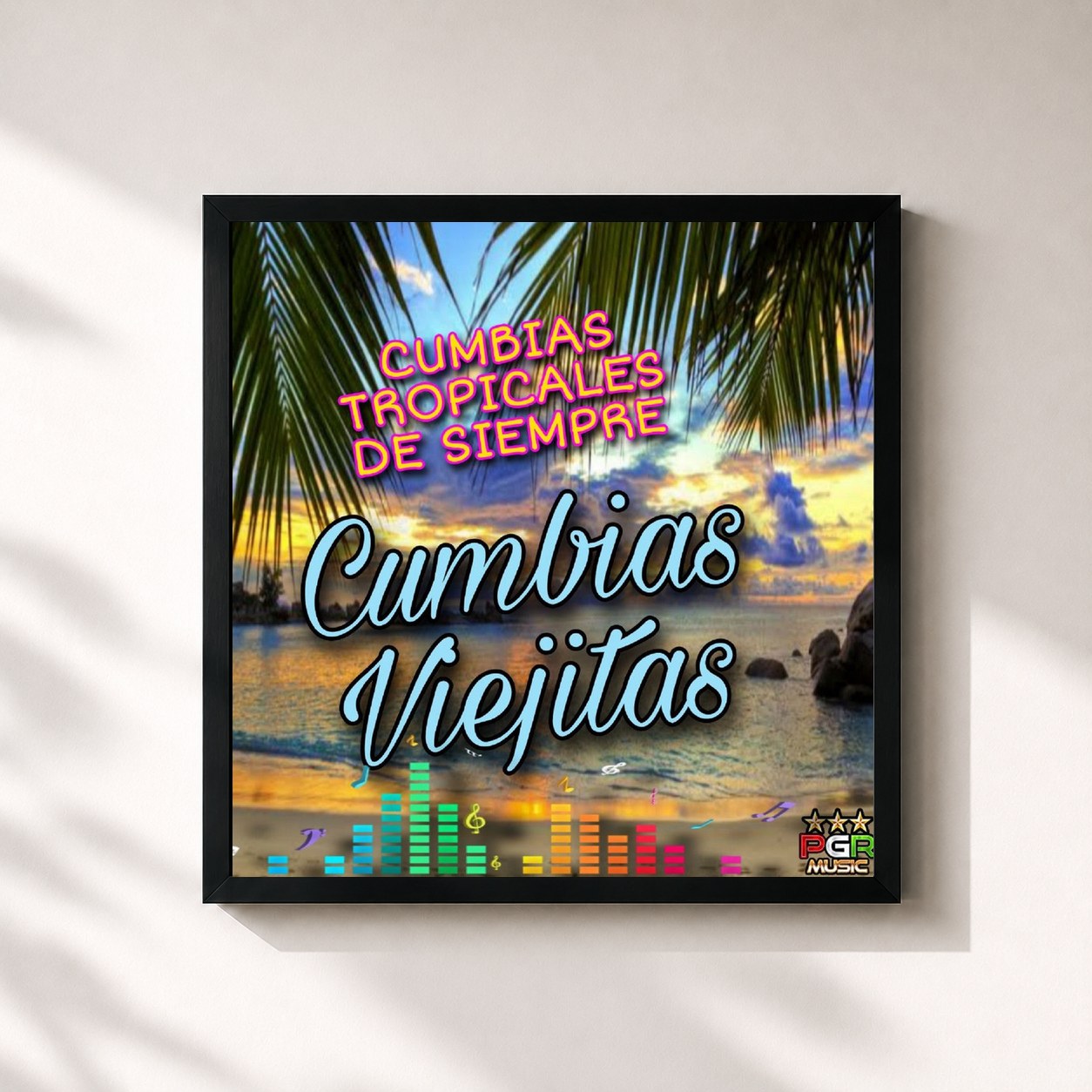 #noir Tableau carré de l'album Cumbias Tropicales De Siempre de Cumbias Viejitas, cadre noir 32x32 cm