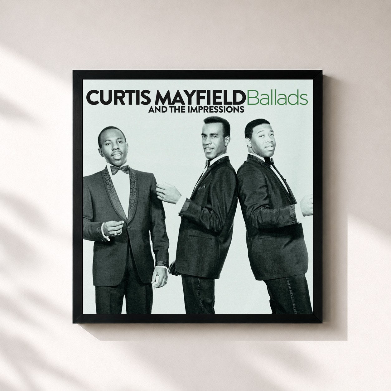 #noir Tableau carré de l'album Ballads de Curtis Mayfield, cadre noir 32x32 cm