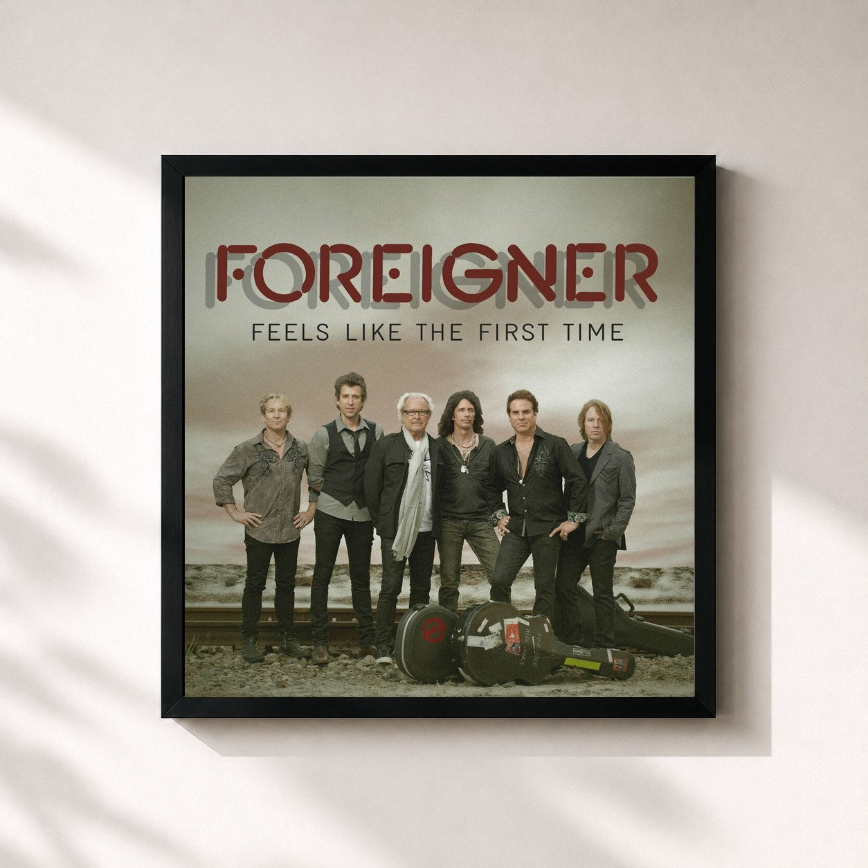 #noir Tableau carré de l'album Feels Like The First Time de Foreigner, cadre noir 32x32 cm