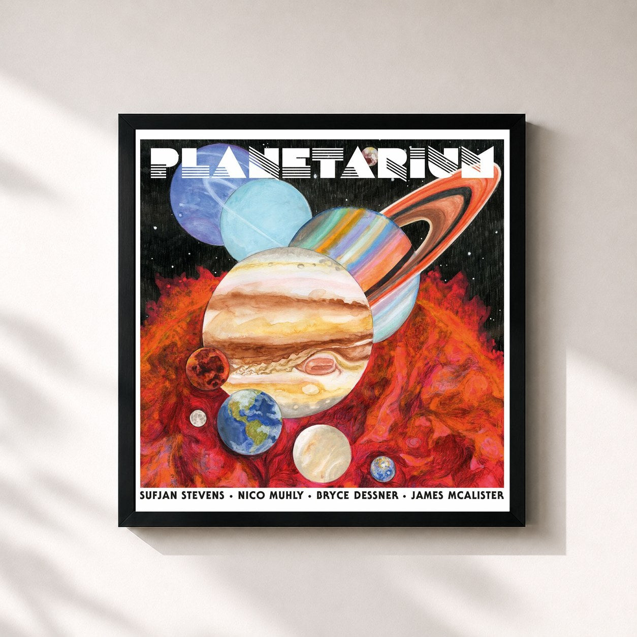 #noir Tableau carré de l'album Planetarium de Sufjan Stevens, cadre noir 32x32 cm