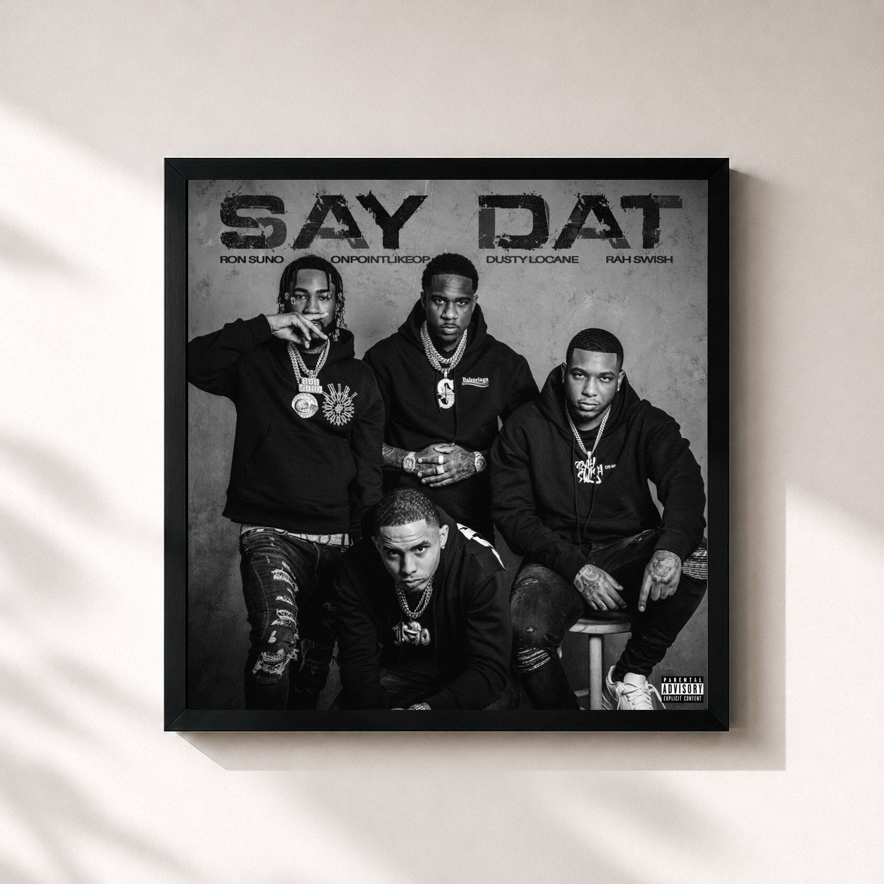 #noir Tableau carré de l'album SAY DAT de Dusty Locane, cadre noir 32x32 cm