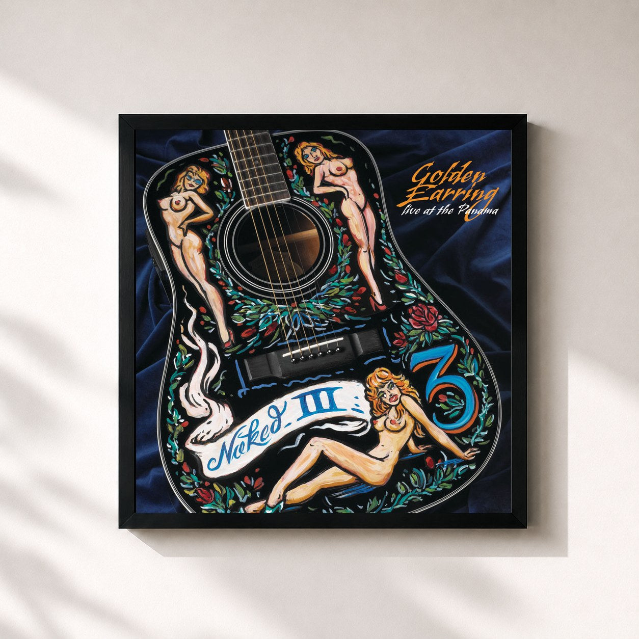 #noir Tableau carré de l'album Naked Truth III de Golden Earring, cadre noir 32x32 cm