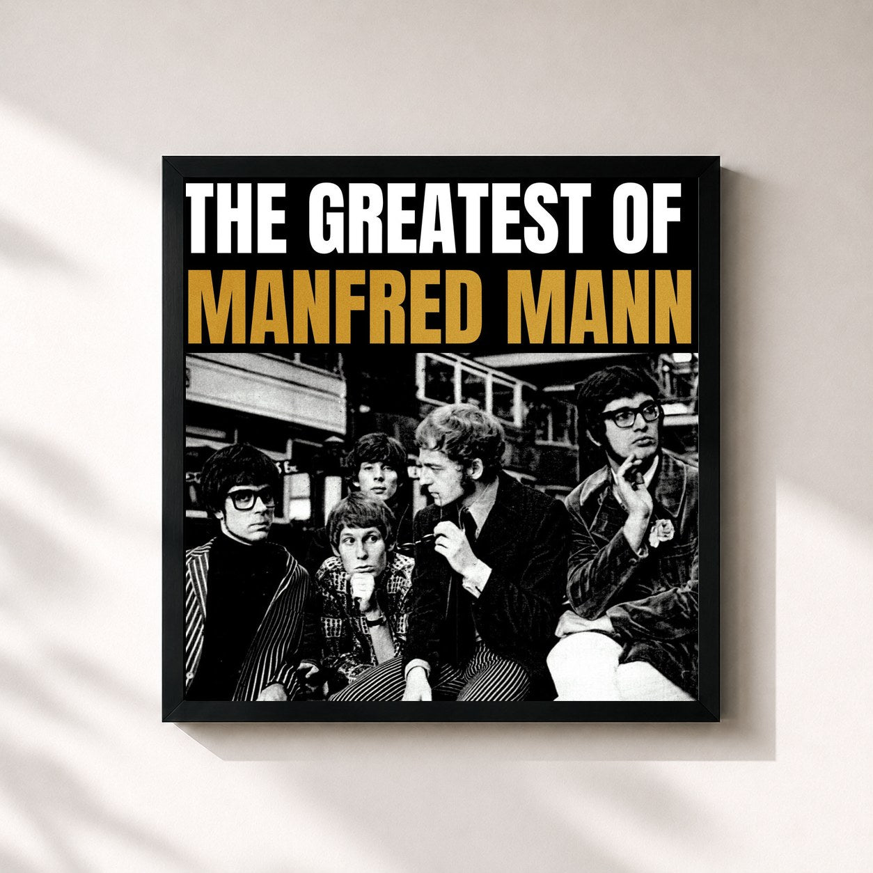 #noir Tableau carré de l'album The Greatest Of de Manfred Mann, cadre noir 32x32 cm