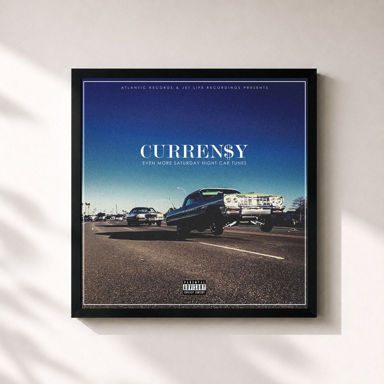 #noir Tableau carré de l'album Even More Saturday Night Car Tunes de Curren$y, cadre noir 32x32 cm