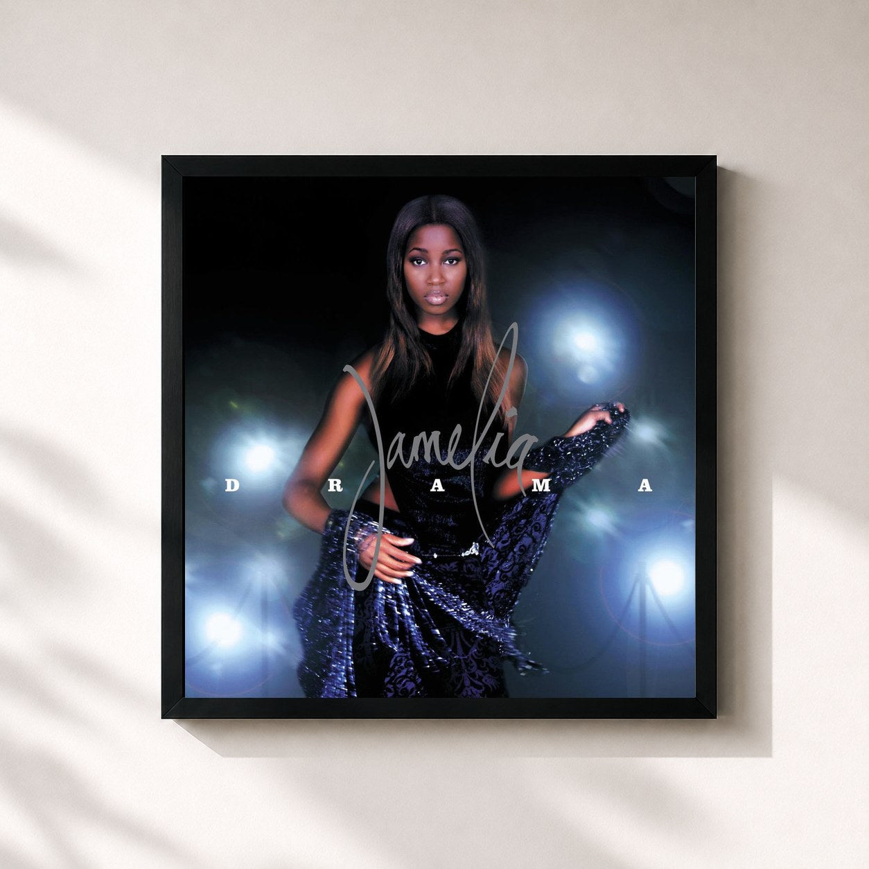 #noir Tableau carré de l'album Drama de Jamelia, cadre noir 32x32 cm