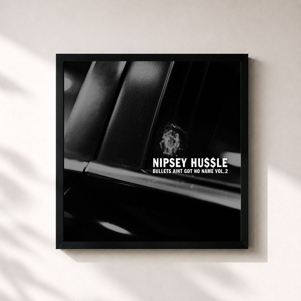 #noir Tableau carré de l'album Bullets Ain't Got No Name, Vol. 2 de Nipsey Hussle, cadre noir 32x32 cm