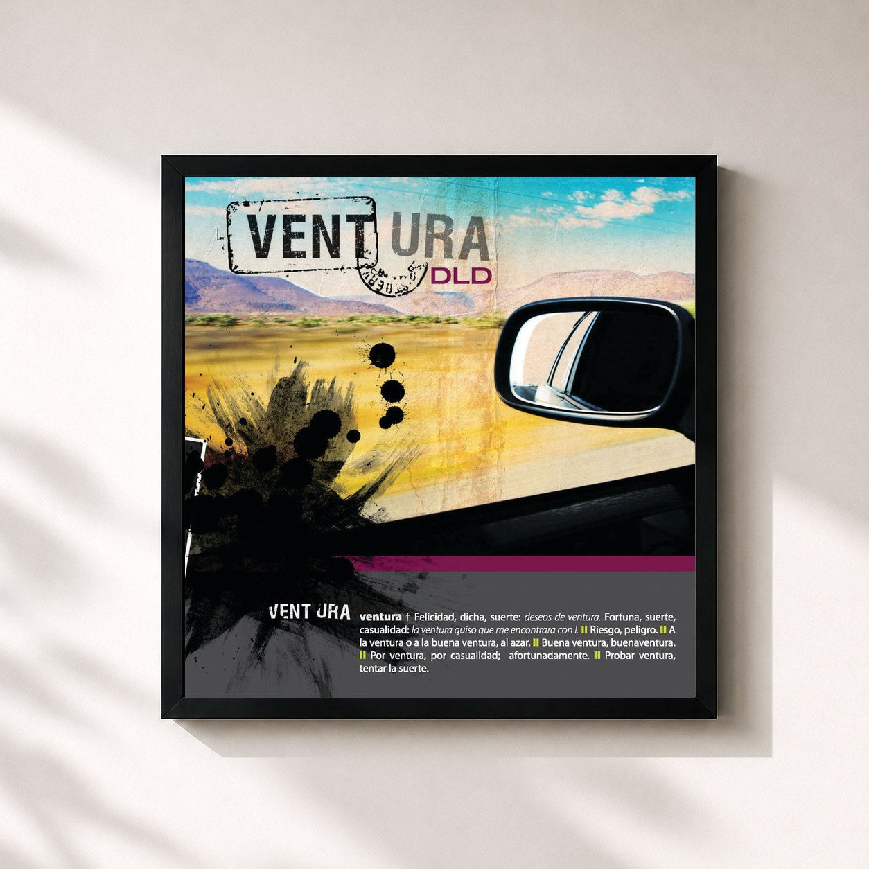 #noir Tableau carré de l'album Ventura de DLD, cadre noir 32x32 cm