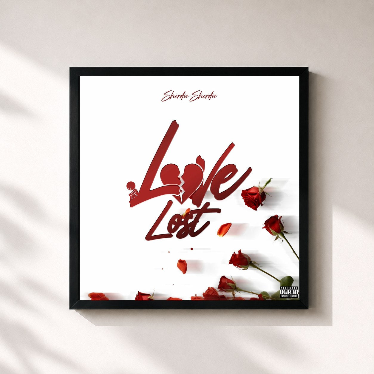 #noir Tableau carré de l'album Love Lost de Shordie Shordie, cadre noir 32x32 cm