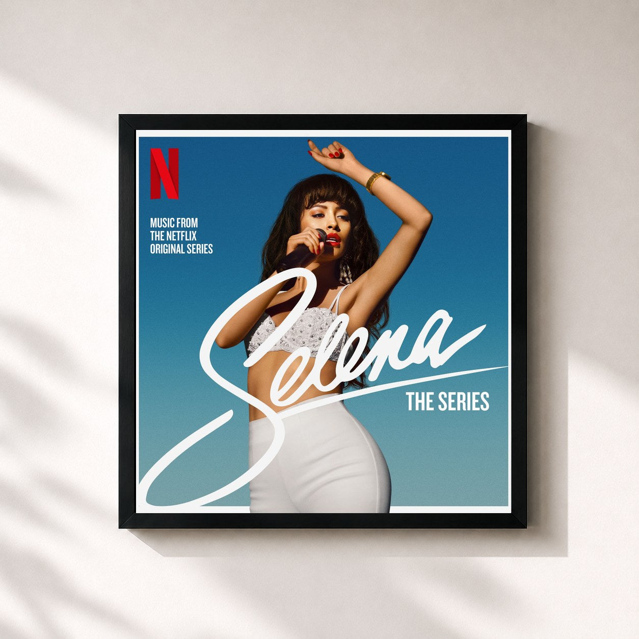#noir Tableau carré de l'album Selena: The Series Soundtrack de Selena, cadre noir 32x32 cm
