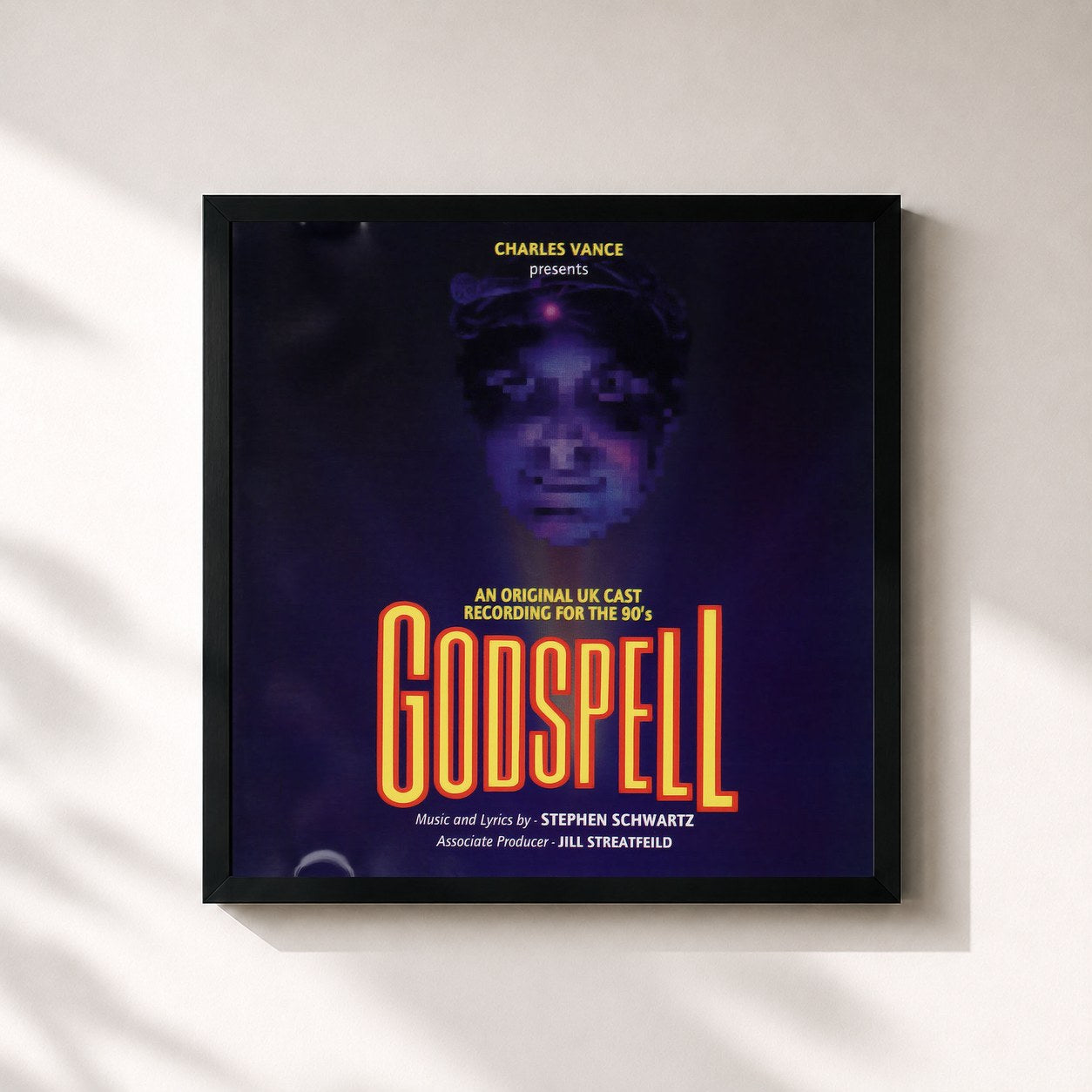 #noir Tableau carré de l'album Godspell (1994 UK Cast Recording) de Stephen Schwartz, cadre noir 32x32 cm