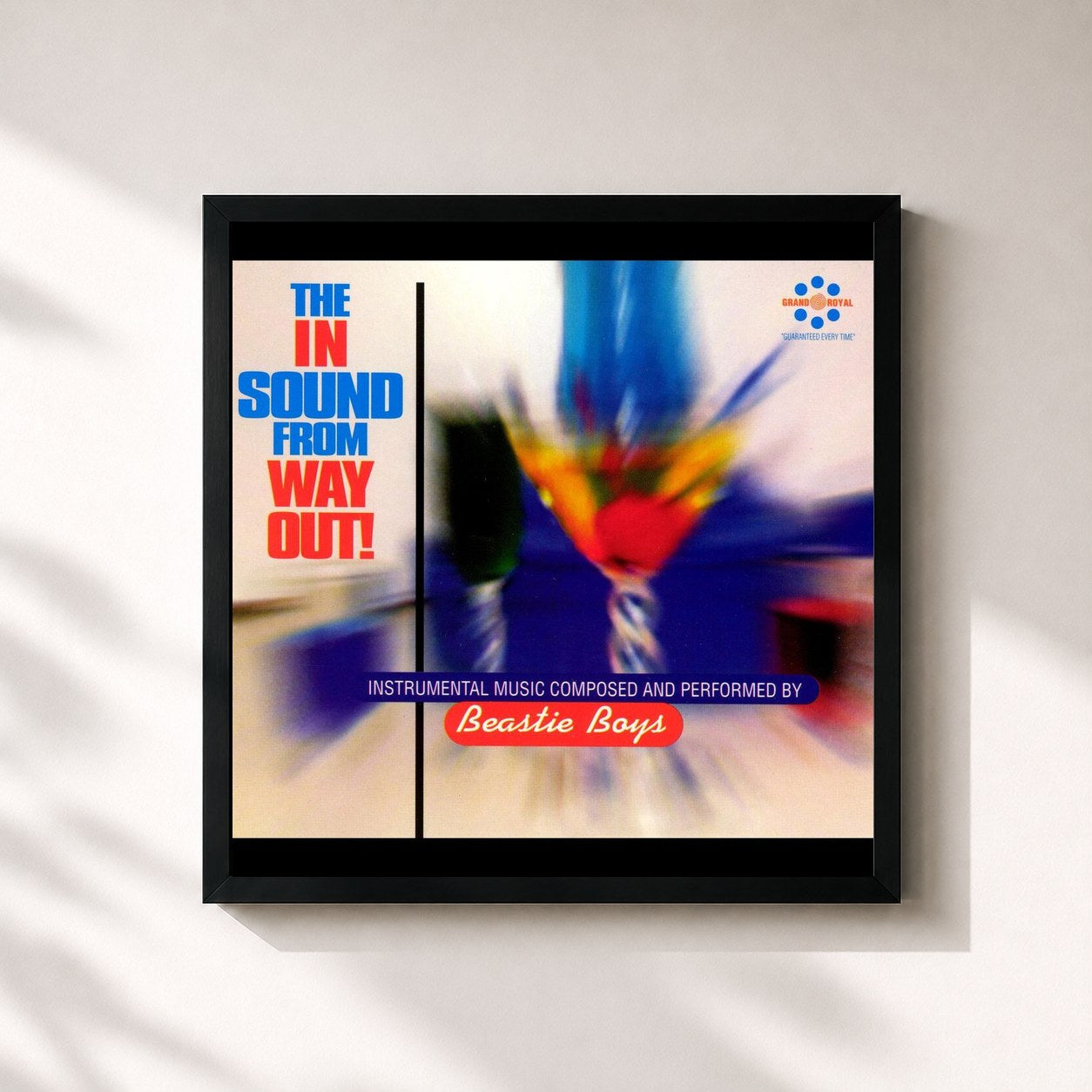 #noir Tableau carré de l'album The In Sound From Way Out! de Beastie Boys, cadre noir 32x32 cm