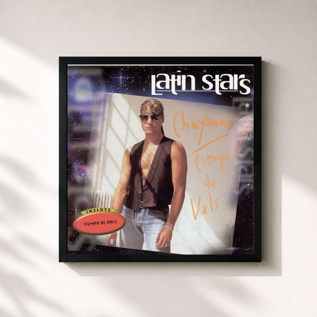 #noir Tableau carré de l'album Latin Stars de Chayanne, cadre noir 32x32 cm