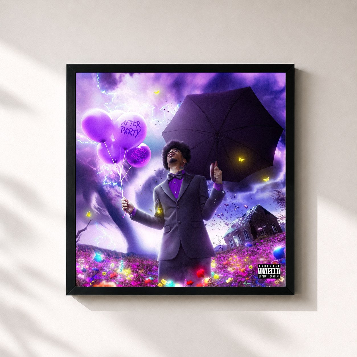 #noir Tableau carré de l'album After Party de StaySolidRocky, cadre noir 32x32 cm