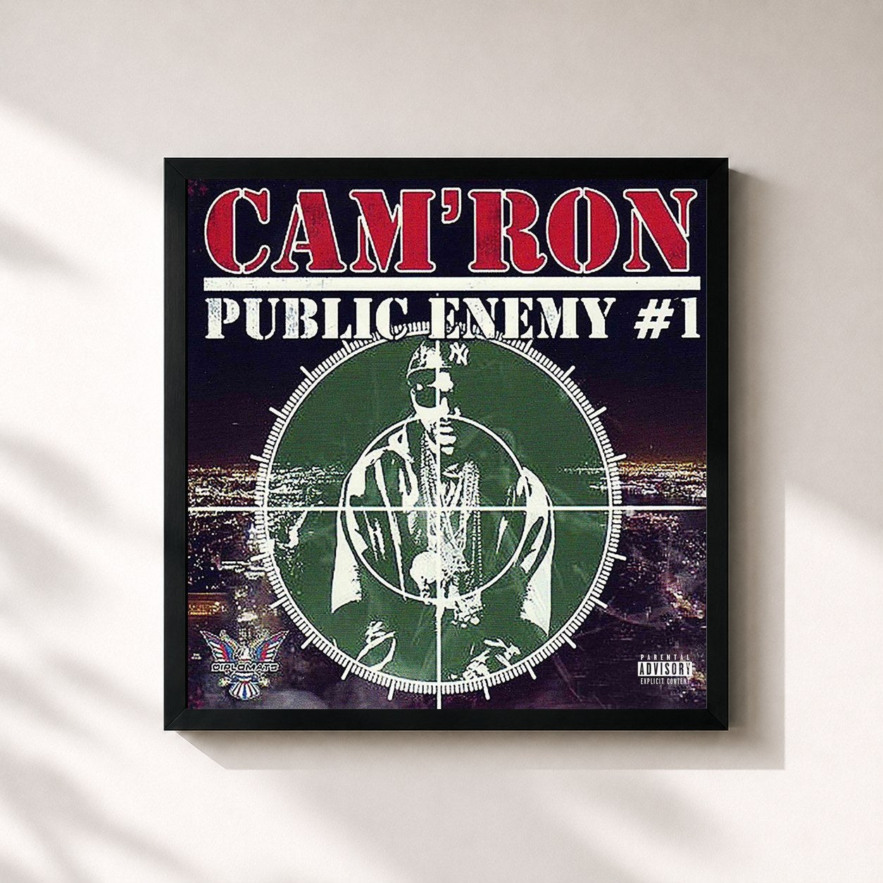 #noir Tableau carré de l'album Public Enemy #1 de Cam'ron, cadre noir 32x32 cm