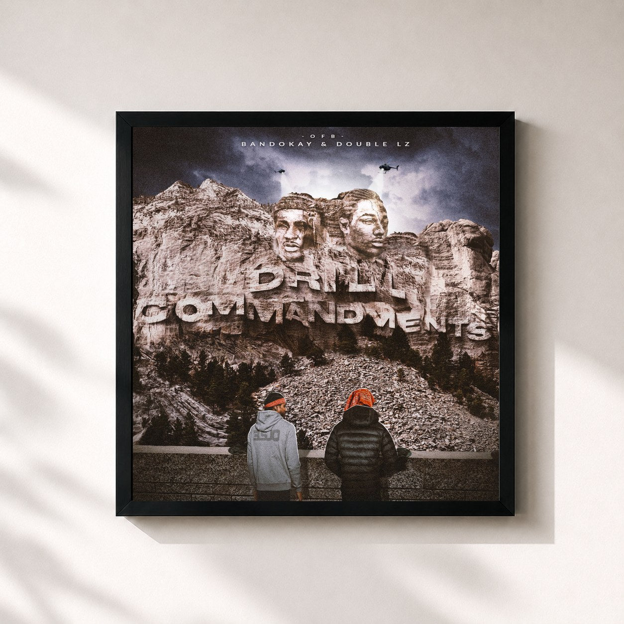 #noir Tableau carré de l'album Drill Commandments de OFB, cadre noir 32x32 cm