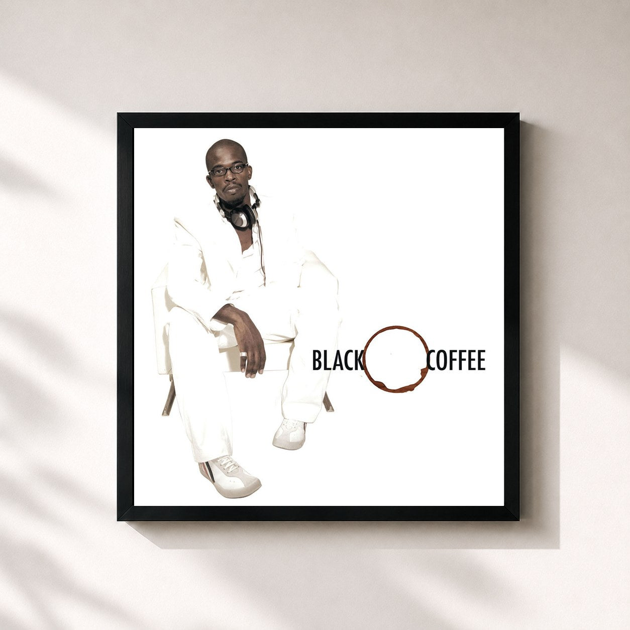 #noir Tableau carré de l'album Black Coffee de Black Coffee, cadre noir 32x32 cm