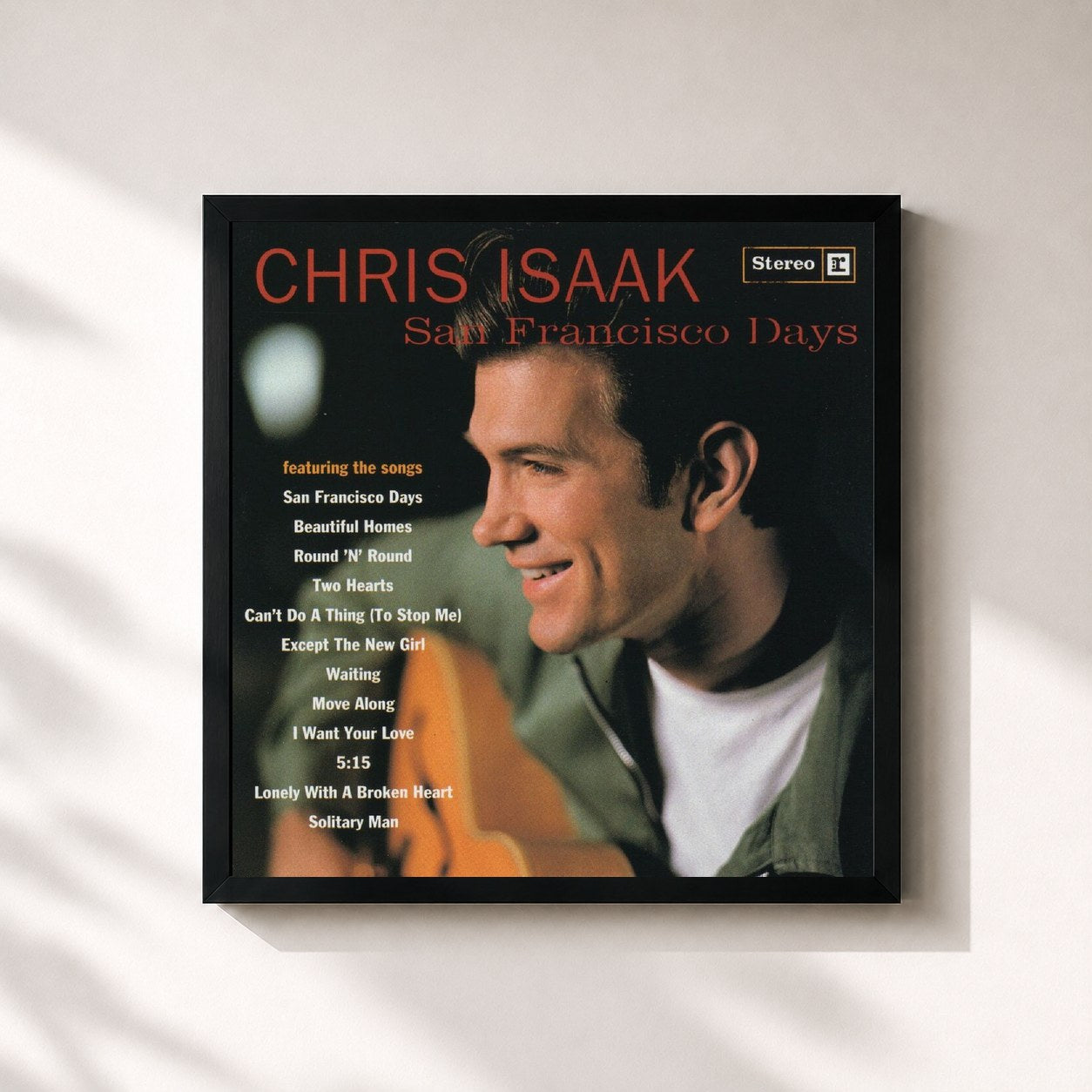 #noir Tableau carré de l'album San Francisco Days de Chris Isaak, cadre noir 32x32 cm