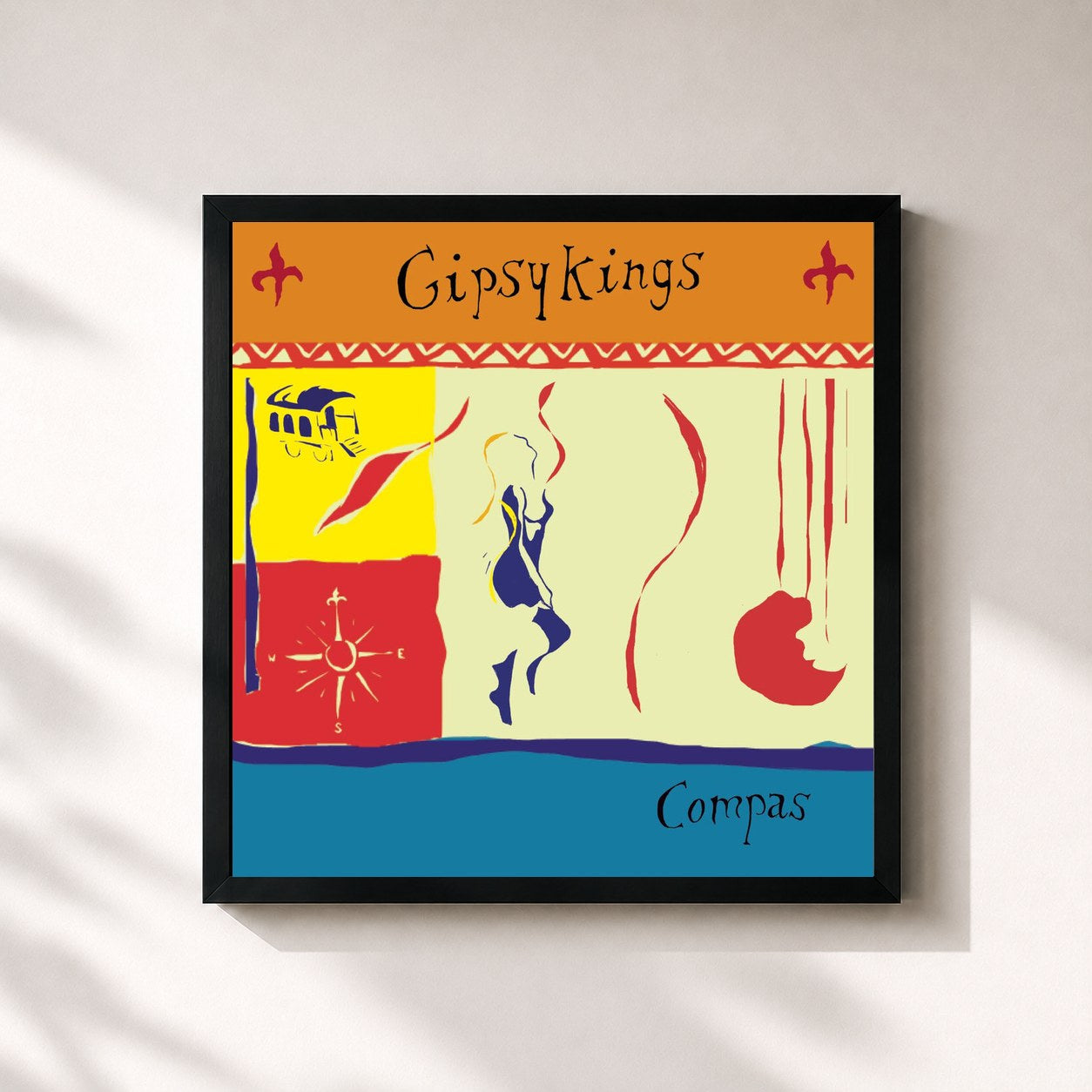 #noir Tableau carré de l'album Compas de Gipsy Kings, cadre noir 32x32 cm