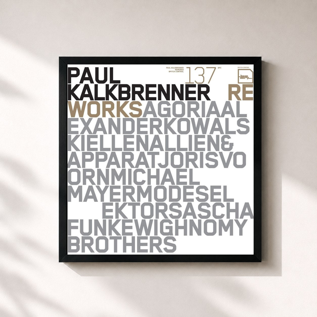 #noir Tableau carré de l'album Reworks de Paul Kalkbrenner, cadre noir 32x32 cm