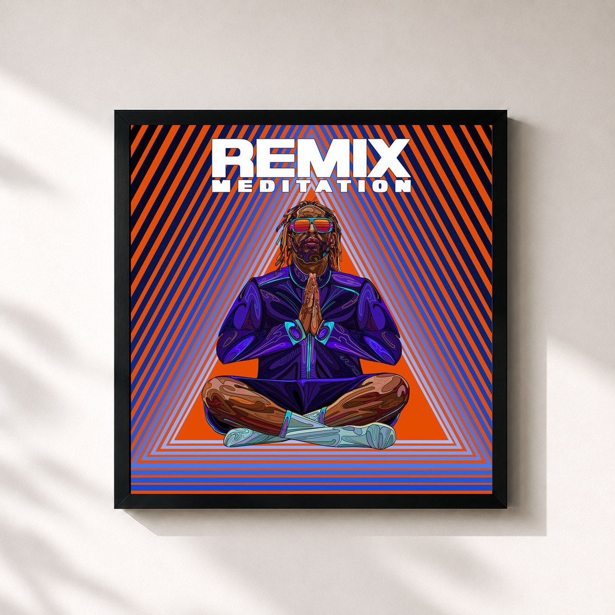 #noir Tableau carré de l'album Remix Meditation de Lil Jon, cadre noir 32x32 cm