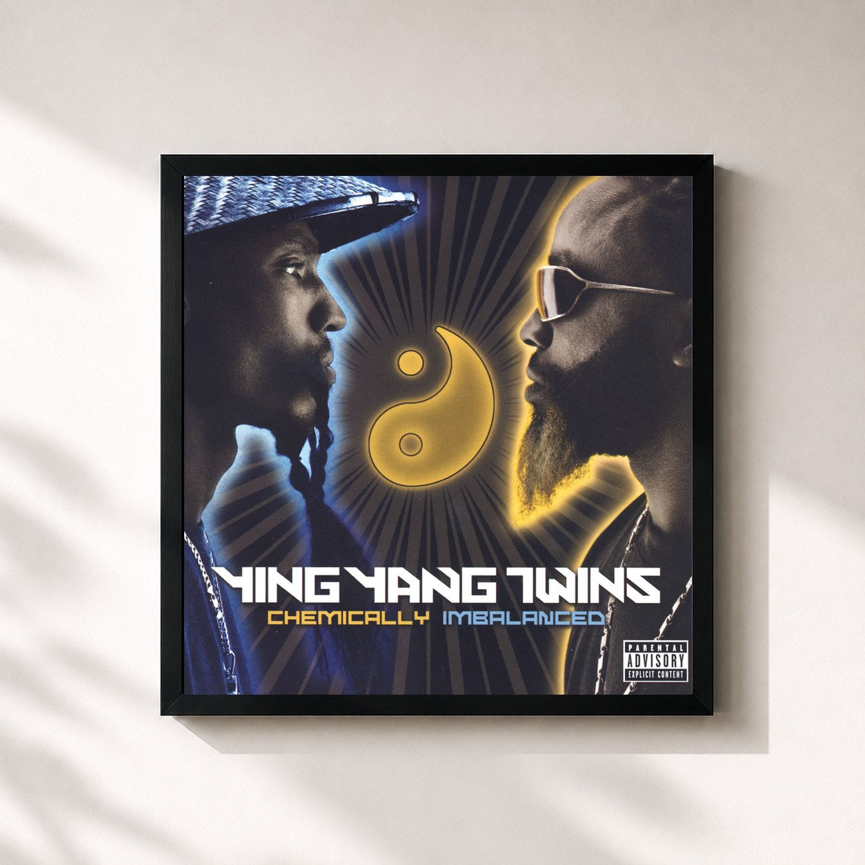 #noir Tableau carré de l'album Chemically Imbalanced de Ying Yang Twins, cadre noir 32x32 cm