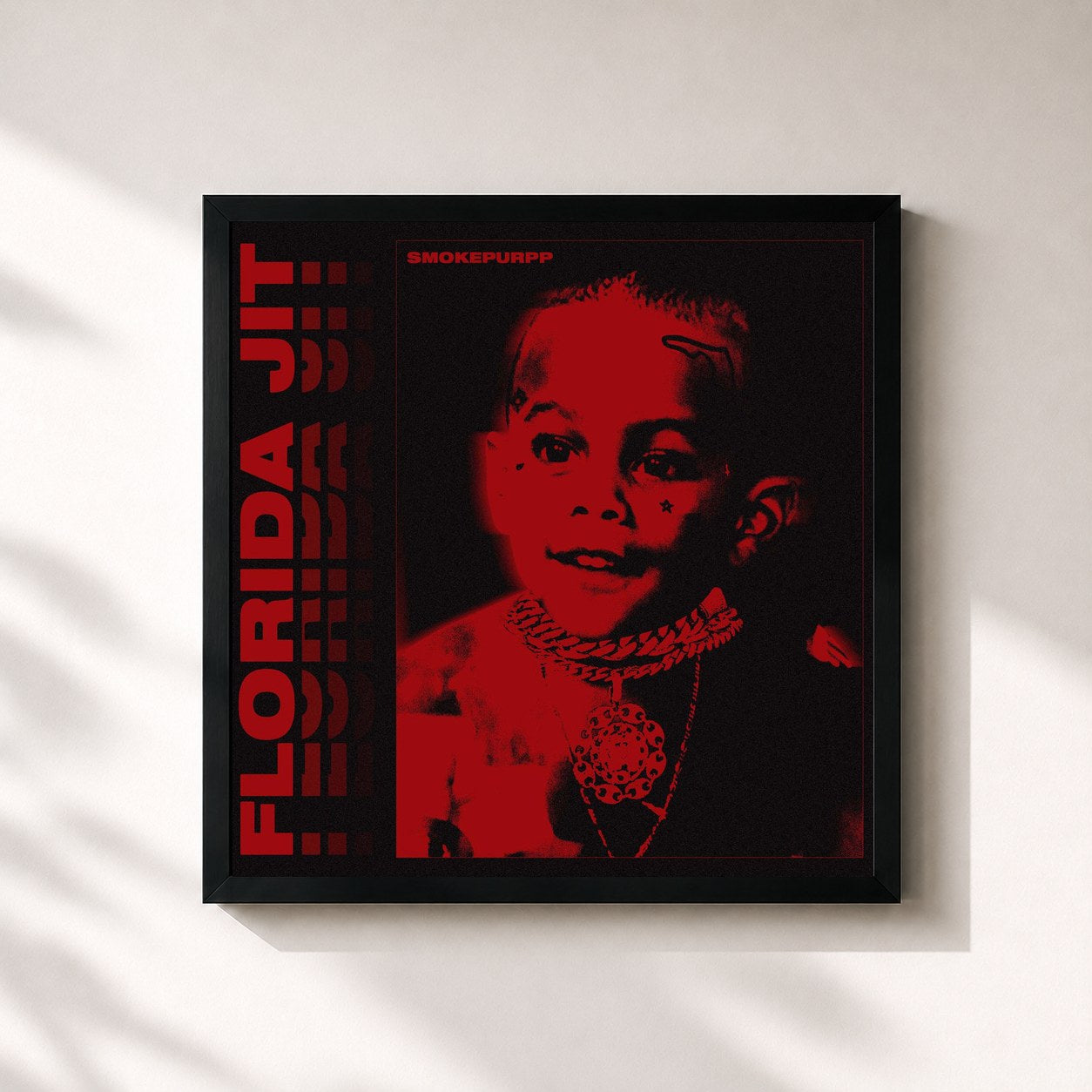 #noir Tableau carré de l'album Florida Jit de Smokepurpp, cadre noir 32x32 cm
