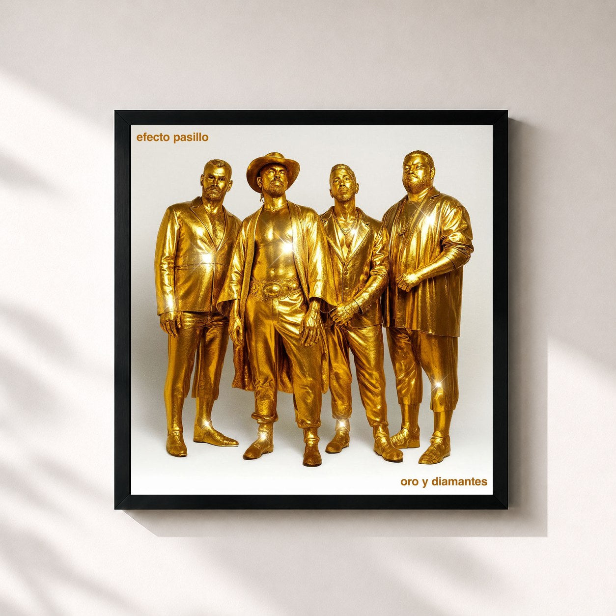 #noir Tableau carré de l'album Oro y Diamantes de Efecto Pasillo, cadre noir 32x32 cm