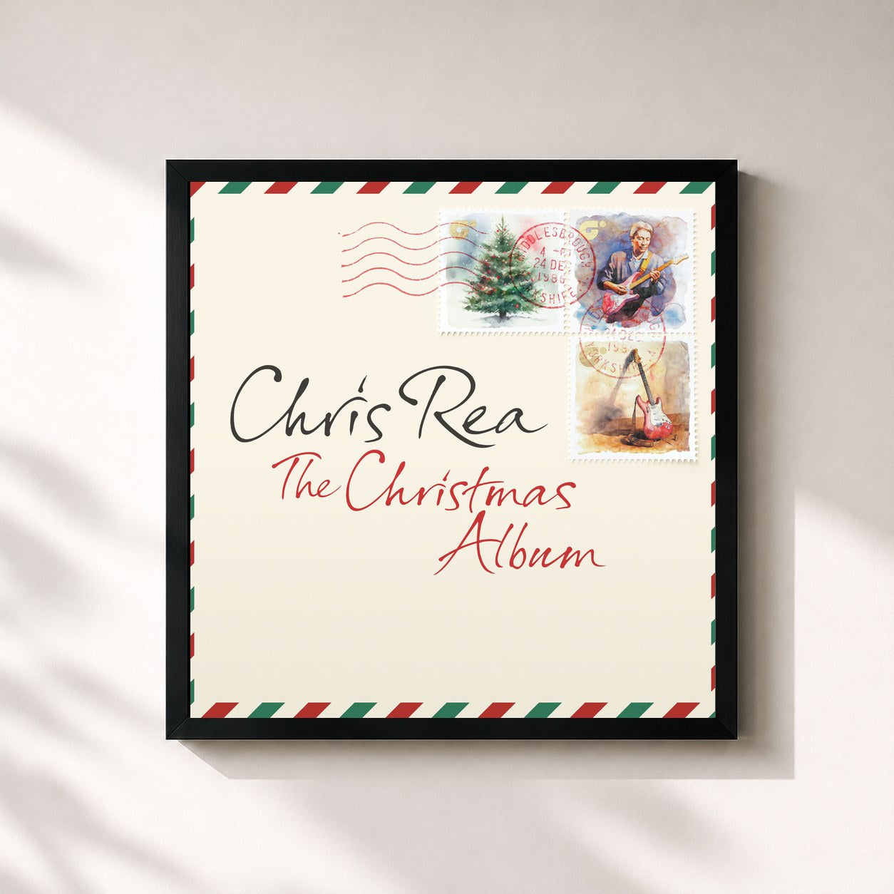#noir Tableau carré de l'album The Christmas Album de Chris Rea, cadre noir 32x32 cm