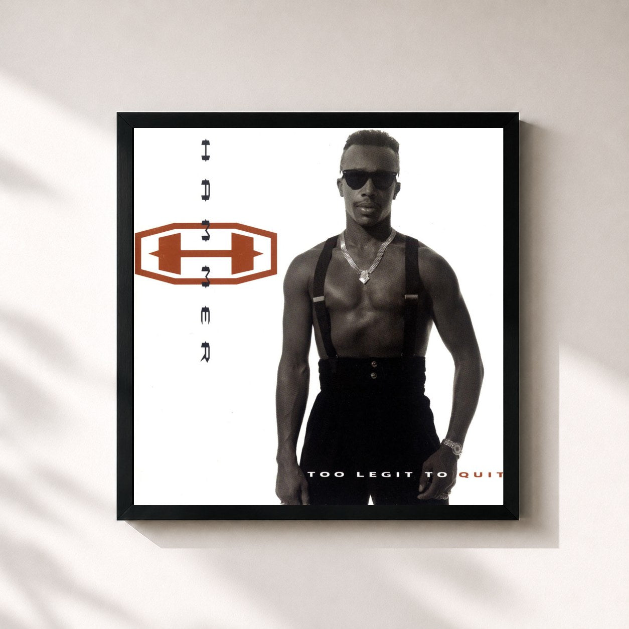 #noir Tableau carré de l'album Too Legit To Quit de MC Hammer, cadre noir 32x32 cm
