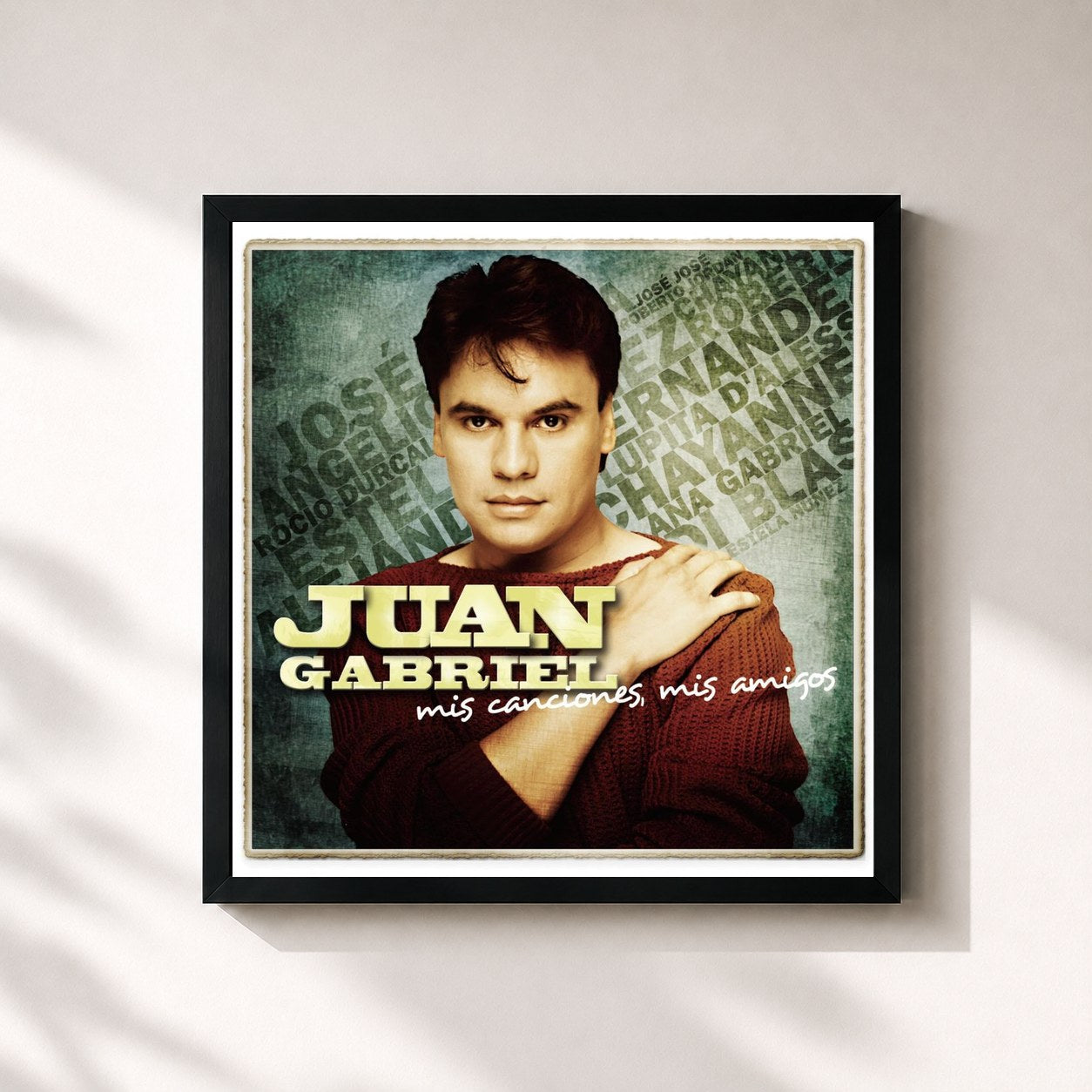 #noir Tableau carré de l'album Mis Canciones, Mis Amigos de Juan Gabriel, cadre noir 32x32 cm