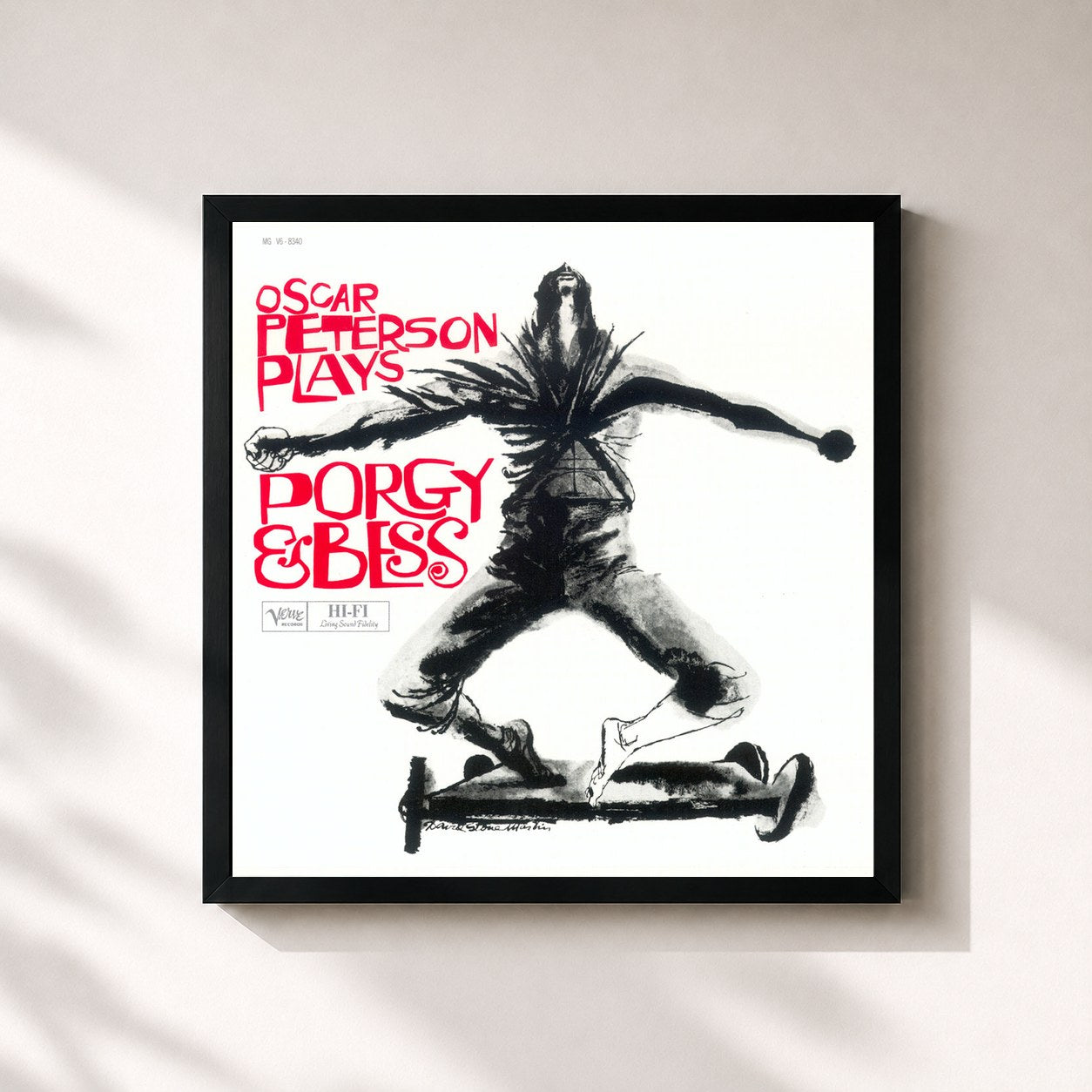 #noir Tableau carré de l'album Plays Porgy And Bess de Oscar Peterson, cadre noir 32x32 cm